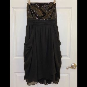 BILL LEVKOFF Dress Black Sequin Strapless Size 14